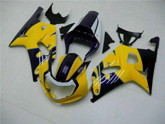 Migliori Carena Moto Suzuki GSXR 600/750 2001-2003 - Giallo Blu Scuro Nero Lucido