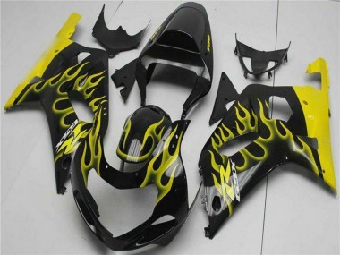 Migliori Carena Moto Suzuki GSXR 600/750 2001-2003 - Nero Lucido Giallo Fiamma