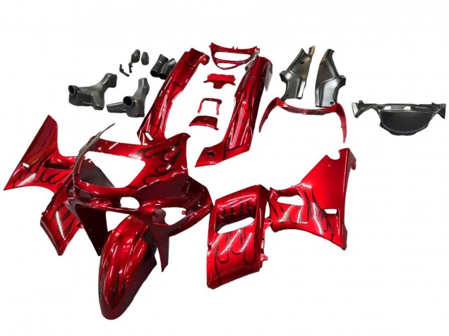 Migliori Carena Moto Kawasaki ZZR600 1998-2003 - Rosso Nero Fiamma