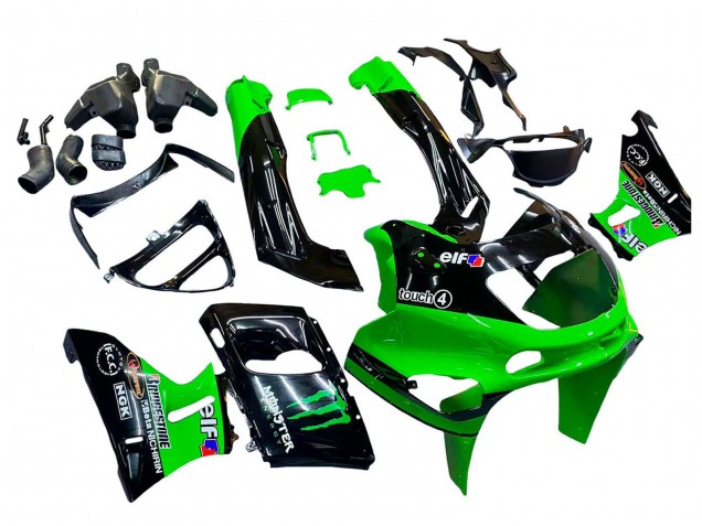 Migliori Carena Moto Kawasaki ZZR600 1998-2003 - Verde Nero Mostro Elf