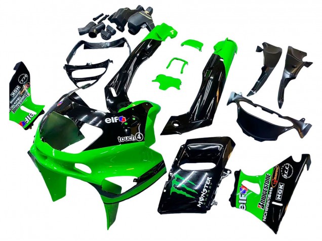 Migliori Carena Moto Kawasaki ZZR600 1998-2003 - Verde Nero Mostro Elf