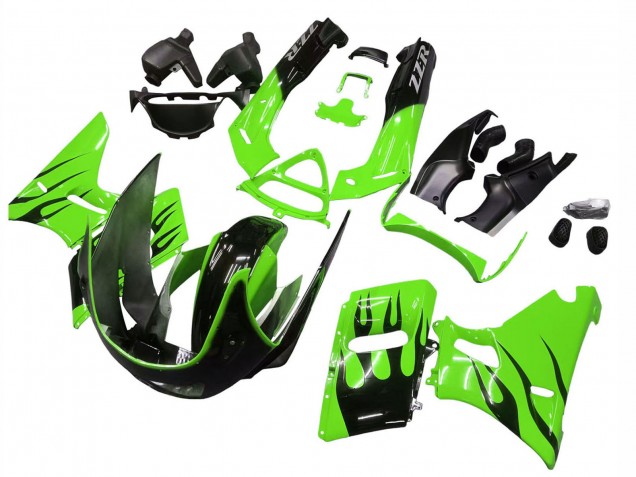 Migliori Carena Moto Kawasaki ZZR600 1998-2003 - Verde Nero Lucido Fiamma