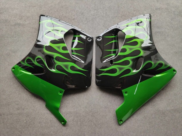 Migliori Carena Moto Kawasaki ZZR1100 1993-2003 - Nero Lucido Verde Fiamma