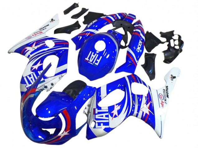 Migliori Carena Moto Yamaha YZF600R Thundercat 1996-2007 - Blu Bianco Argento Rosso Fiat Motul