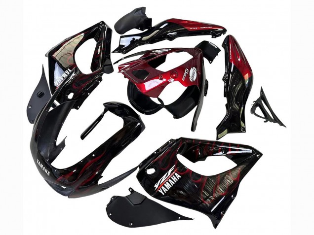 Migliori Carena Moto Yamaha YZF 1000R Thunderace 1997-2007 - Nero Rosso Scuro Fiamma