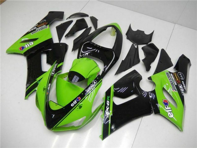 Migliori Carena Moto Kawasaki ZX6R 2005-2006 - Verde Nero Lucido Elf