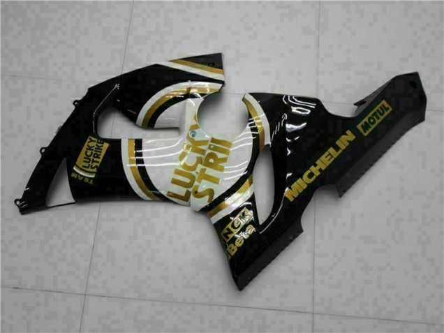 Migliori Carena Moto Kawasaki ZX6R 2005-2006 - Nero Lucido Bianco Oro Lucky Strike