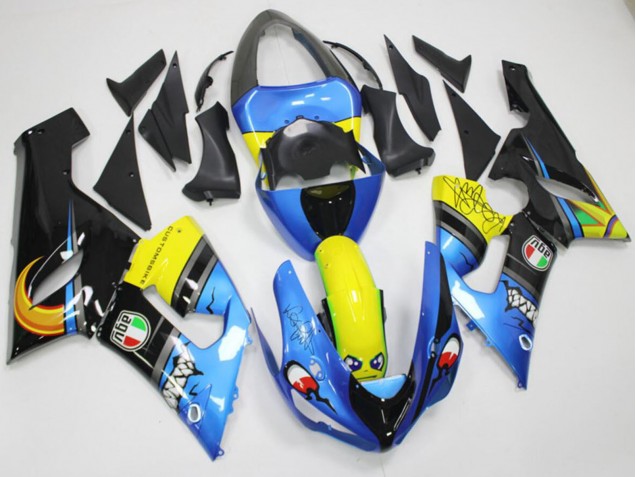 Migliori Carena Moto Kawasaki ZX6R 2005-2006 - Blu Giallo Nero Squalo