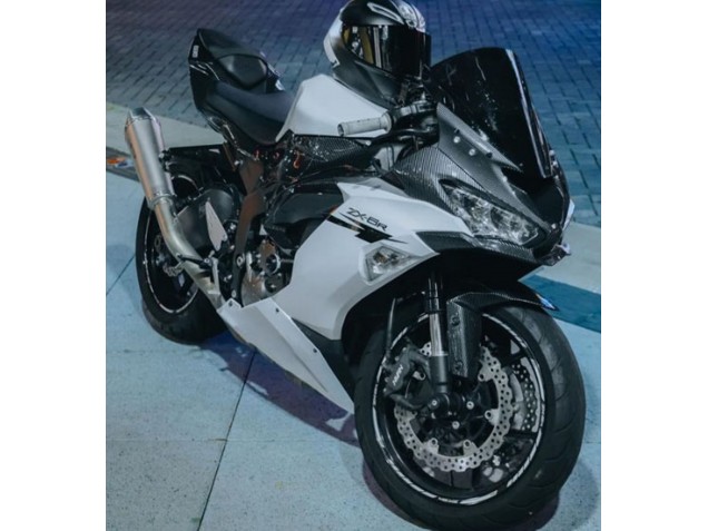 Migliori Carena Moto Kawasaki ZX6R 2019-2022 - Bianco Nero Fibra di Carbonio