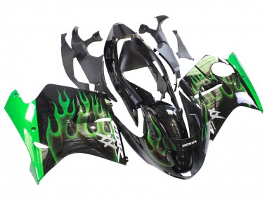 Migliori Carena Moto Honda CBR1100XX Blackbird 1996-2007 - Nero Lucido Verde Fiamma