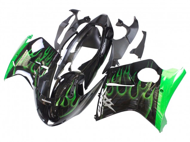 Migliori Carena Moto Honda CBR1100XX Blackbird 1996-2007 - Nero Lucido Verde Fiamma