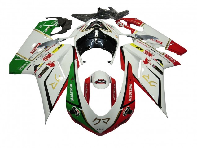Migliori Carena Moto Ducati 848/1098/1198 2007-2014 - Bianco Rosso Verde Accossato