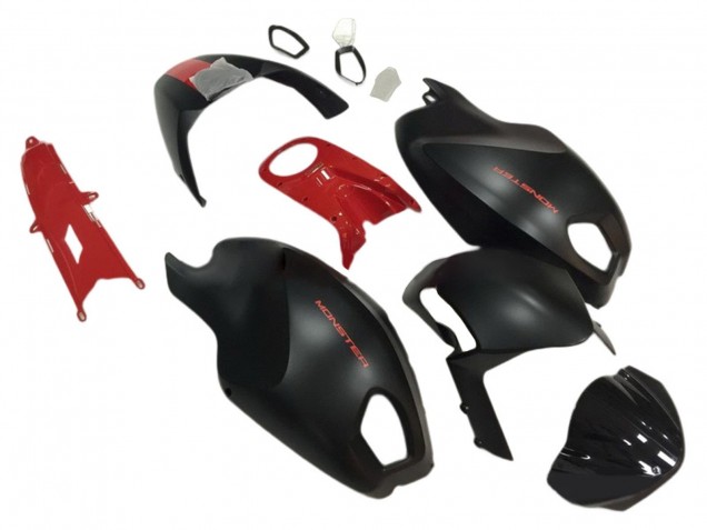 Migliori Carena Moto Ducati Monster 696 796 1100 1100S 2008-2012 - Rosso Nero Opaco Mostro