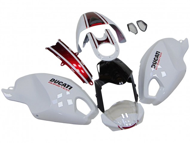Migliori Carena Moto Ducati Monster 696 796 1100 1100S 2008-2012 - Bianco Rosso Nero Lucido
