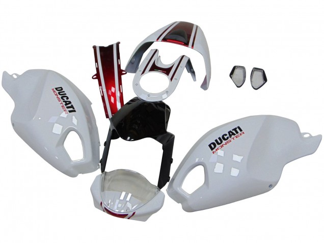 Migliori Carena Moto Ducati Monster 696 796 1100 1100S 2008-2012 - Bianco Rosso Nero Lucido