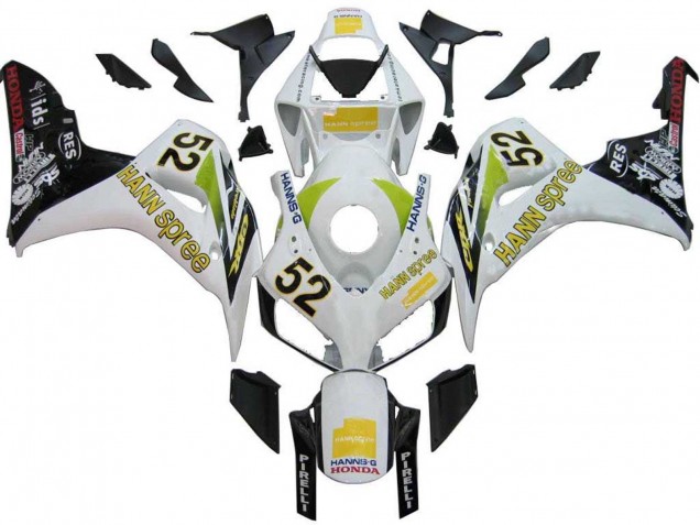 Migliori Carena Moto Honda CBR1000RR 2006-2007 - Bianco Verde Nero Lucido Hannspree 52