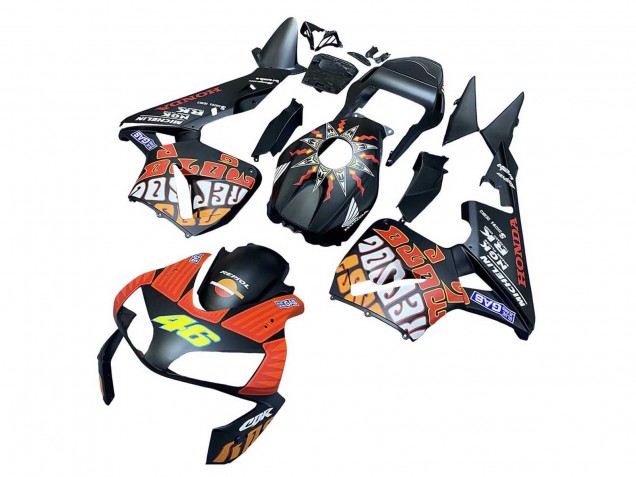 Migliori Carena Moto Honda CBR600RR 2003-2004 - Nero Opaco Arancia Repsol Rossi 46