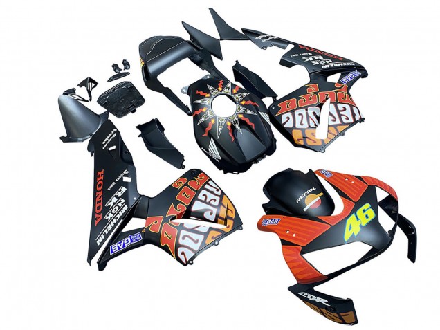 Migliori Carena Moto Honda CBR600RR 2003-2004 - Nero Opaco Arancia Repsol Rossi 46