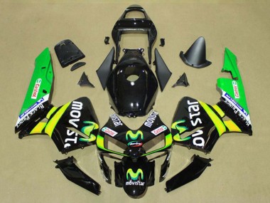Migliori Carena Moto Honda CBR600RR 2003-2004 - Nero Lucido Giallo Verde MoviStar Castrol