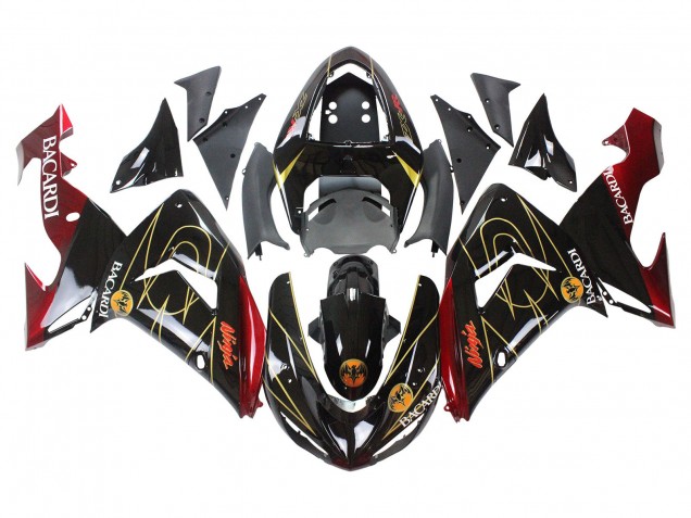 Migliori Carena Moto Kawasaki ZX10R 2006-2007 - Nero Rosso Oro BACARDI