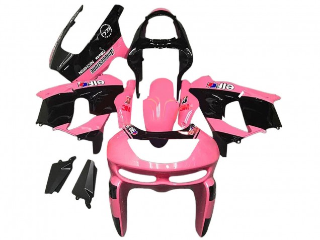 Migliori Carena Moto Kawasaki ZX6R 1998-1999 - Rosa Nero Lucido Elf Bridgestone