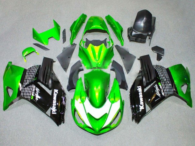 Migliori Carena Moto Kawasaki ZX14R ZZR1400 2006-2011 - Verde Bianco Nero Lucido