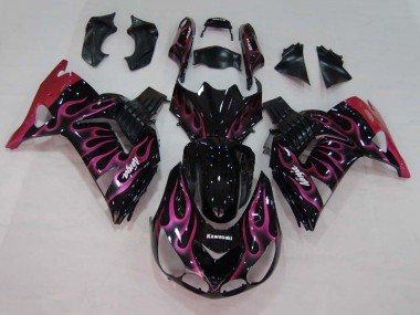 Migliori Carena Moto Kawasaki ZX14R ZZR1400 2006-2011 - Nero Lucido Rosso Rosa Fiamma