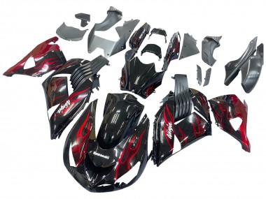 Migliori Kit Carena Moto Kawasaki ZX14R ZZR1400 2006-2011 - Nero Lucido Rosso Fiamma