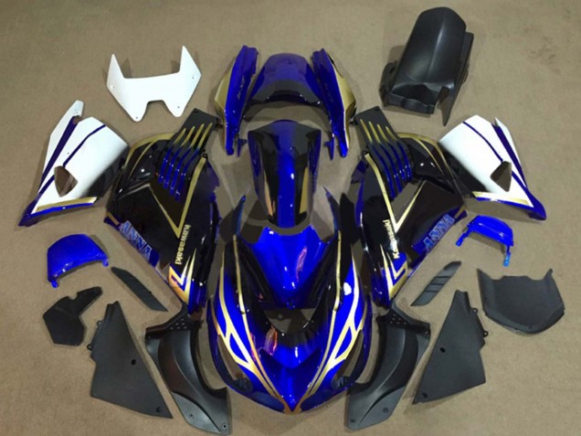 Migliori Carena Moto Kawasaki ZX14R ZZR1400 2006-2011 - Bianco Blu Oro