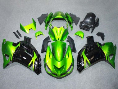 Migliori Kit Carena Moto Completo Kawasaki ZX14R ZZR1400 2006-2011 - Verde Nero Lucido