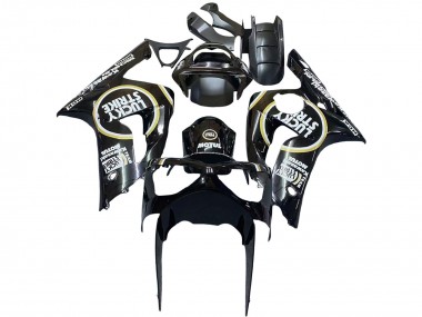Migliori Carena Moto Kawasaki ZX6R 2003-2004 - Nero Lucido Bianco Motul Lucky Strike