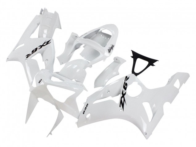 Migliori Carena Moto Kawasaki ZX6R 2003-2004 - Bianco Nero Decals