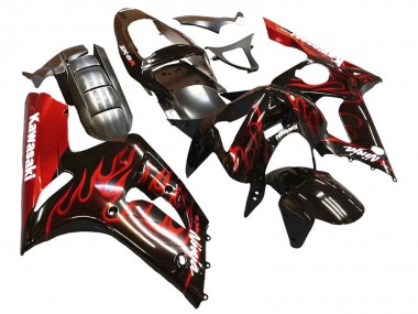 Migliori Carena Moto Kawasaki ZX6R 2003-2004 - Nero Lucido Rosso Fiamma