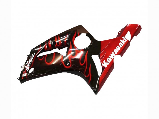 Migliori Carena Moto Kawasaki ZX6R 2003-2004 - Nero Lucido Rosso Fiamma
