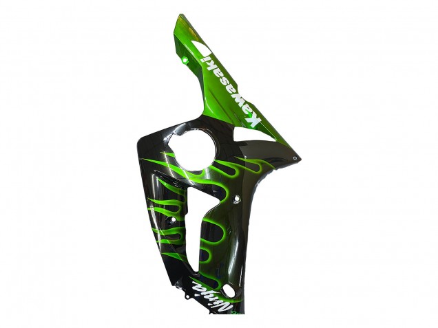 Migliori Carena Moto Kawasaki ZX6R 2003-2004 - Nero Lucido Verde Fiamma