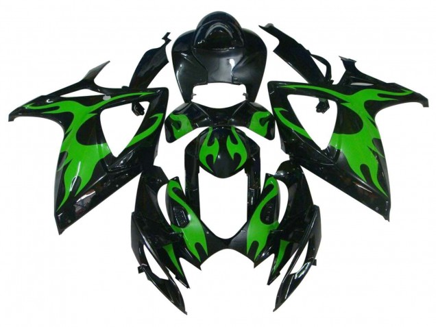 Migliori Carena Moto Suzuki GSXR 600 / GSXR 750 2004-2005 - Nero Lucido Verde Fiamma