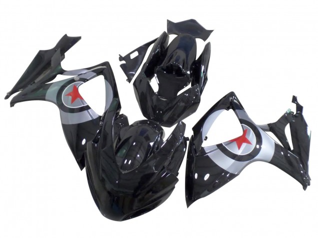 Migliori Carena Moto Suzuki GSXR 600 / GSXR 750 2004-2005 - Nero Lucido Argento Rosso Stella