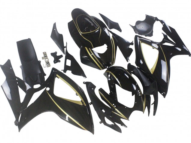 Migliori Carena Moto Suzuki GSXR 600 / GSXR 750 2006-2007 - Nero Lucido Oro Banda