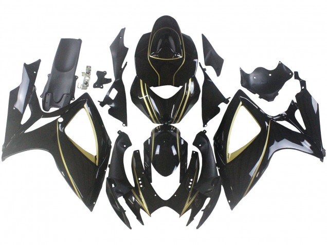 Migliori Carena Moto Suzuki GSXR 600 / GSXR 750 2006-2007 - Nero Lucido Oro Banda
