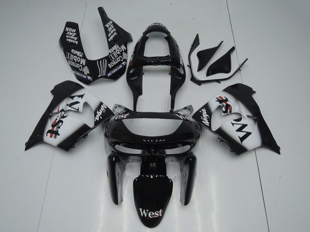 Migliori Carena Moto Kawasaki ZX9R 1998-1999 - Nero Lucido Bianco West
