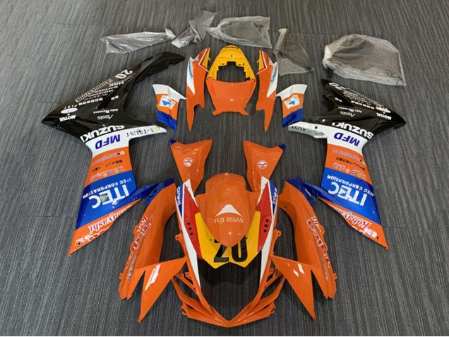 Migliori Carena Moto Suzuki GSXR 600 / GSXR 750 2008-2010 - Arancia Blu Bianco Nero ITEC