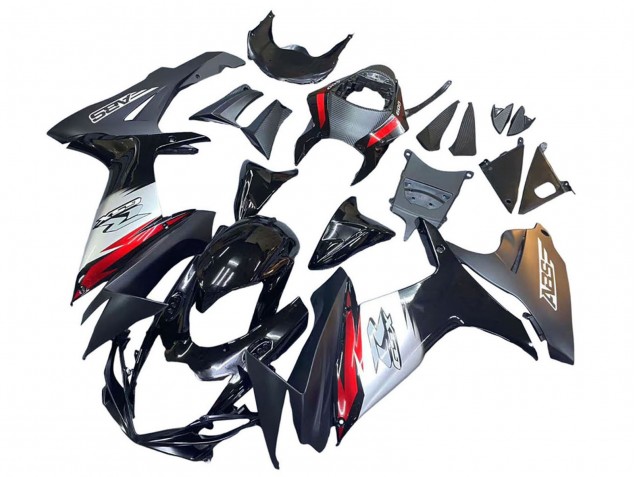 Migliori Carena Moto Suzuki GSXR 600 / GSXR 750 2011-2024 - Nero Lucido Forgiato Fibra di Carbonio Argento Rosso
