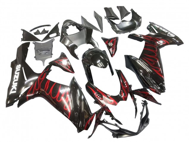 Migliori Carena Moto Suzuki GSXR 600 / GSXR 750 2011-2024 - Nero Lucido Rosso Fiamma