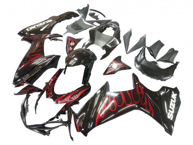 Migliori Carena Moto Suzuki GSXR 600 / GSXR 750 2011-2024 - Nero Lucido Rosso Fiamma
