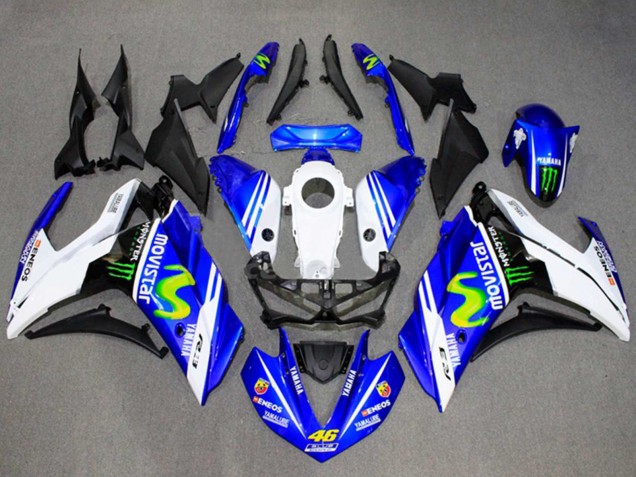 Migliori Carena Moto Yamaha YZF R3/R25 2015-2018 - Bianco Blu Verde MoviStar Mostro