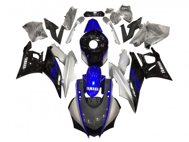 Migliori Carena Moto Yamaha YZF R3/R25 2019-2021 - Argento Blu Nero Fibra di Carbonio Stile