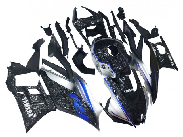 Migliori Carena Moto Yamaha YZF R3/R25 2022-2024 - Marmo Nero Argento Blu Forgiato Fibra di Carbonio Stile