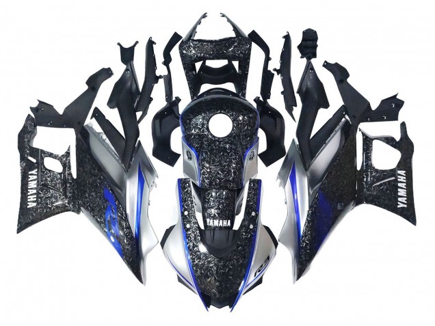 Migliori Carena Moto Yamaha YZF R3/R25 2022-2024 - Marmo Nero Argento Blu Forgiato Fibra di Carbonio Stile