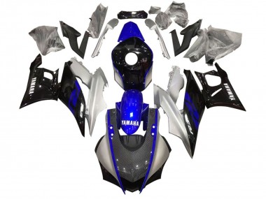 Migliori Carena Moto Yamaha YZF R3/R25 2022-2024 - Argento Blu Nero Fibra di Carbonio Stile