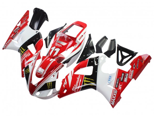 Migliori Carena Moto Yamaha YZF 1000 R1 1998-1999 - Rosso Bianco Nero Giallo Mostro Milwaukee MAXXIS 11